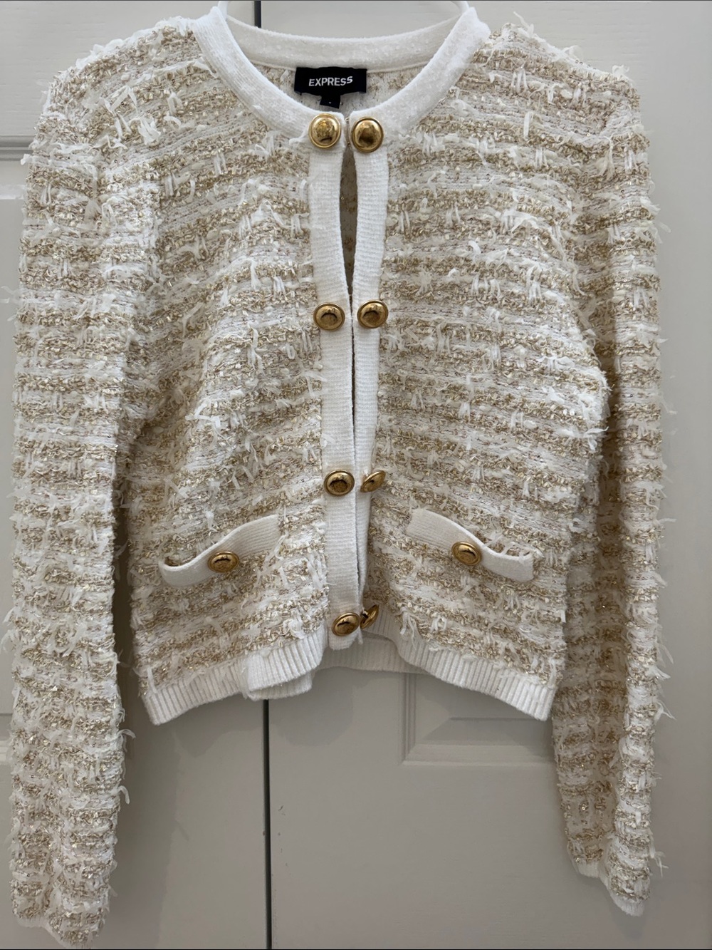 Express Cream and Gold Tweed Cardigan